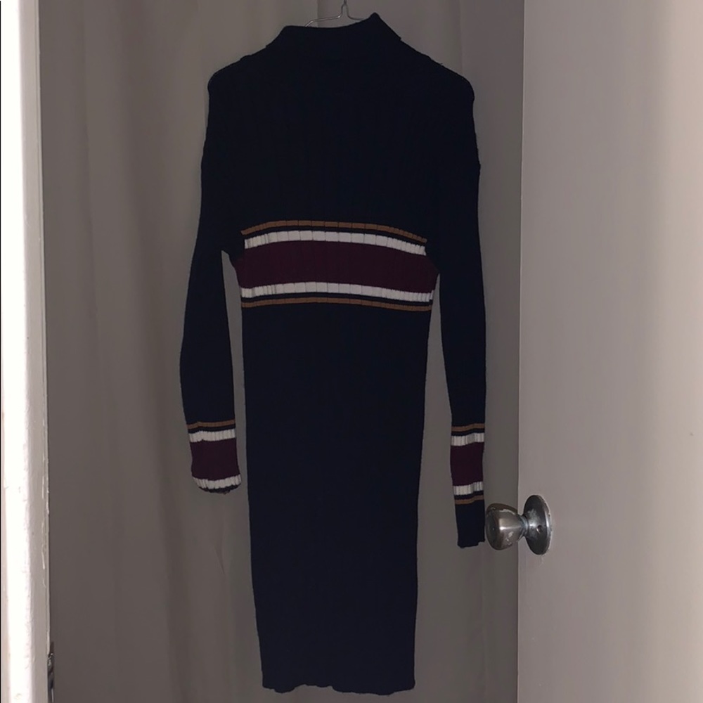 Strip Turtle Neck Long Sleeve Dress